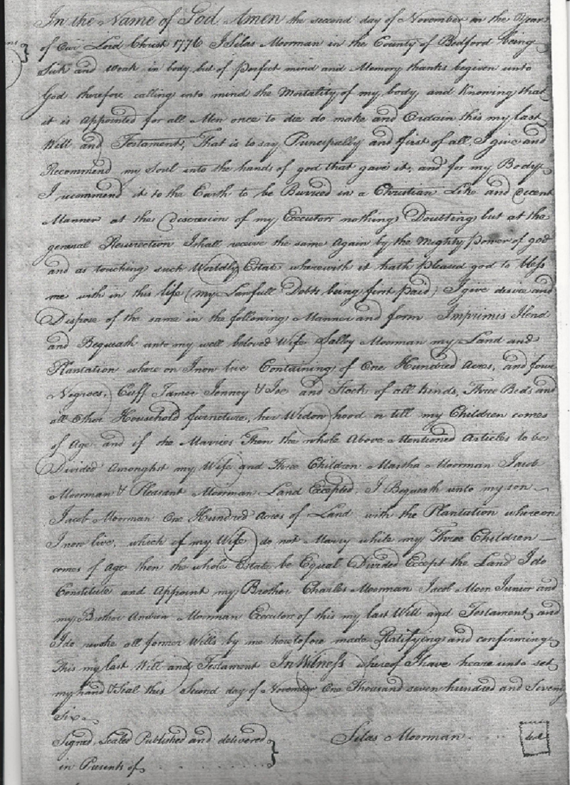 Will of Silas Moorman, 1776, Bedford Co, VA » Climbing My Family Tree